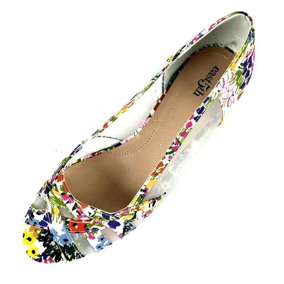 East 5th Womens Slip On Shoes Multi Floral Closed Toe Sheer Sides Wedge heel SZ9 - Picture 5 of 16